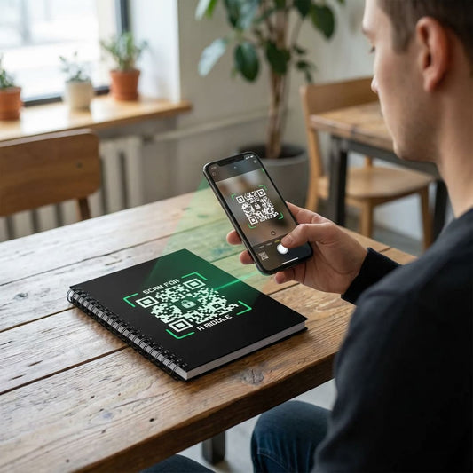 Cuaderno oculto negro: escanea para encontrar un acertijo