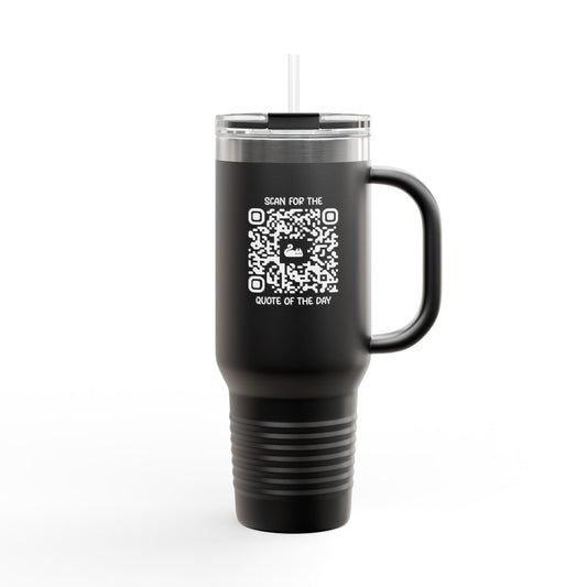 Home & Cozy β Insulated Travel Mug β Scan for the Quote of the Day