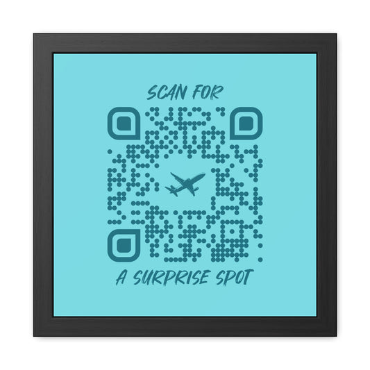 Travel – Framed Poster – Blue – Scan for a Surprise Spot