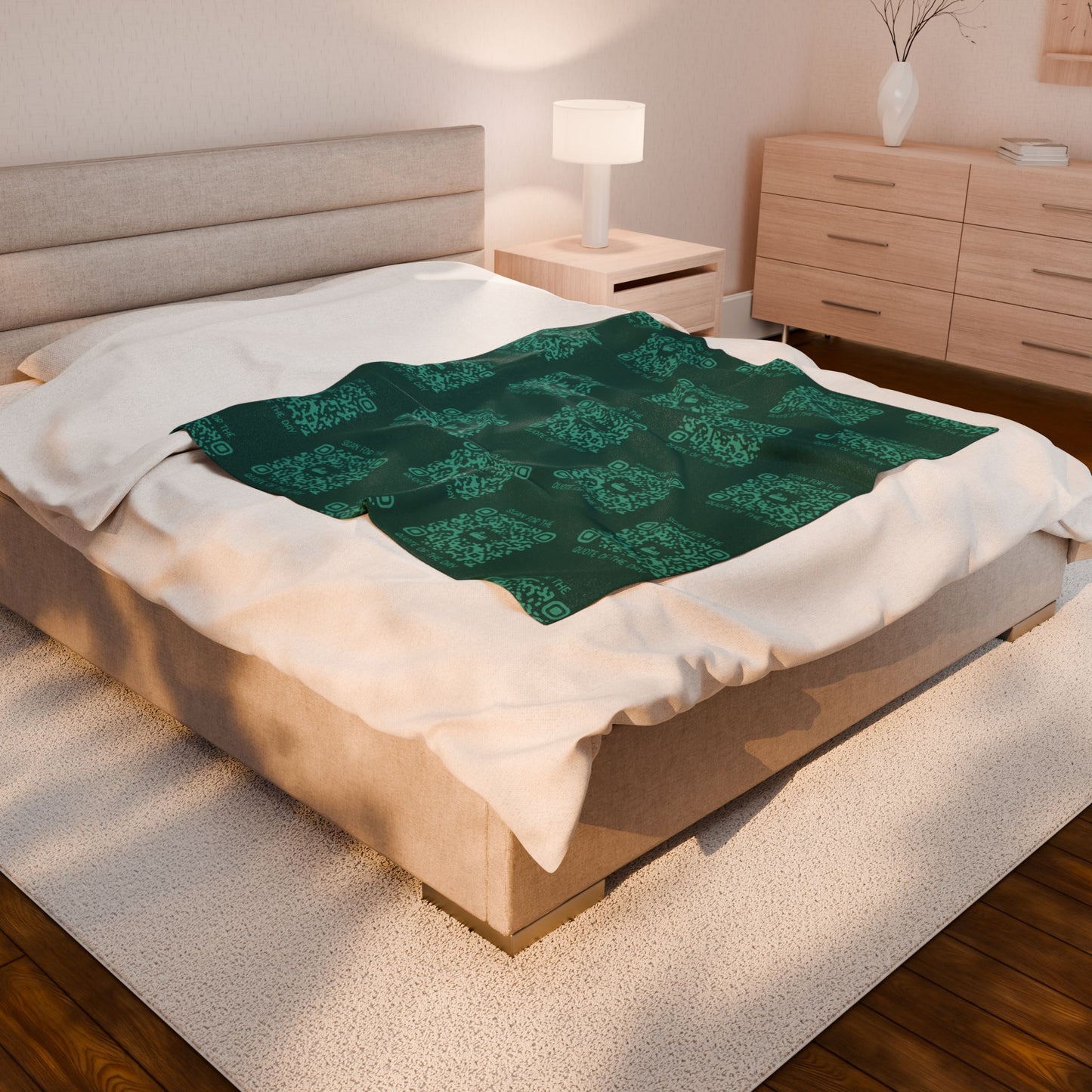 Home & Cozy – Blanket – Green – Scan for the Quote of the Day