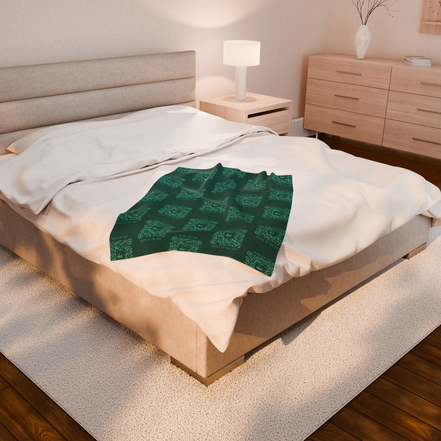 Home & Cozy – Blanket – Green – Scan for the Quote of the Day
