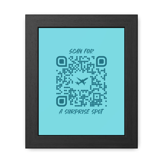 Travel – Framed Poster – Blue – Scan for a Surprise Spot