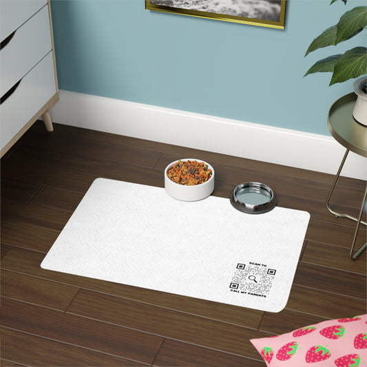 Pet Collection – Pet Food Mat – White – Scan to Call My Parents