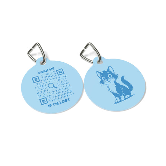 Objetos perdidos – Etiqueta para gatos – Azul – Escanéame si me pierdo