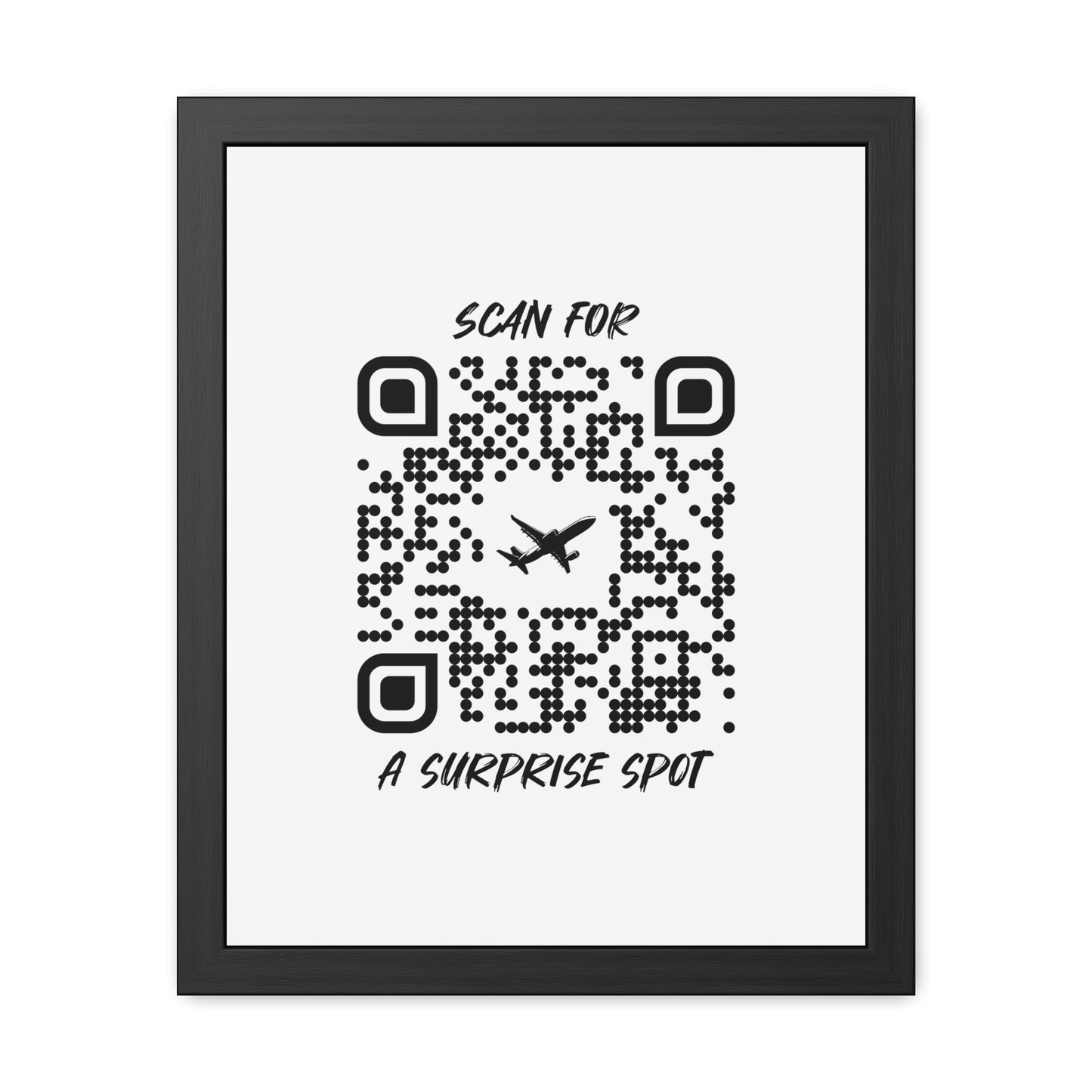 Travel – Framed Poster – White – Scan for a Surprise Spot