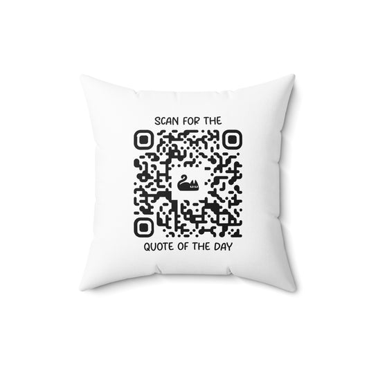Home & Cozy – Pillow – White – Scan for the Quote of the Day