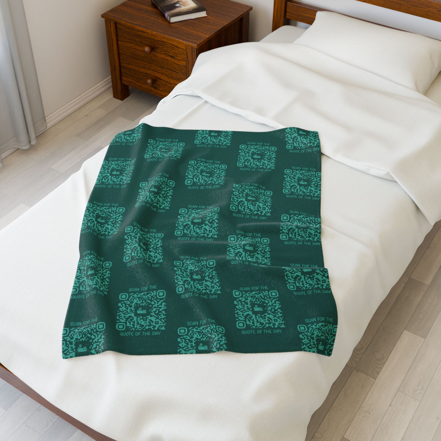 Home & Cozy – Blanket – Green – Scan for the Quote of the Day