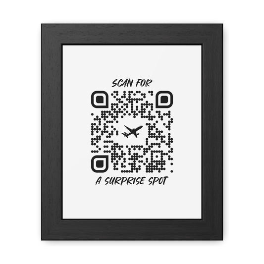 Travel – Framed Poster – White – Scan for a Surprise Spot