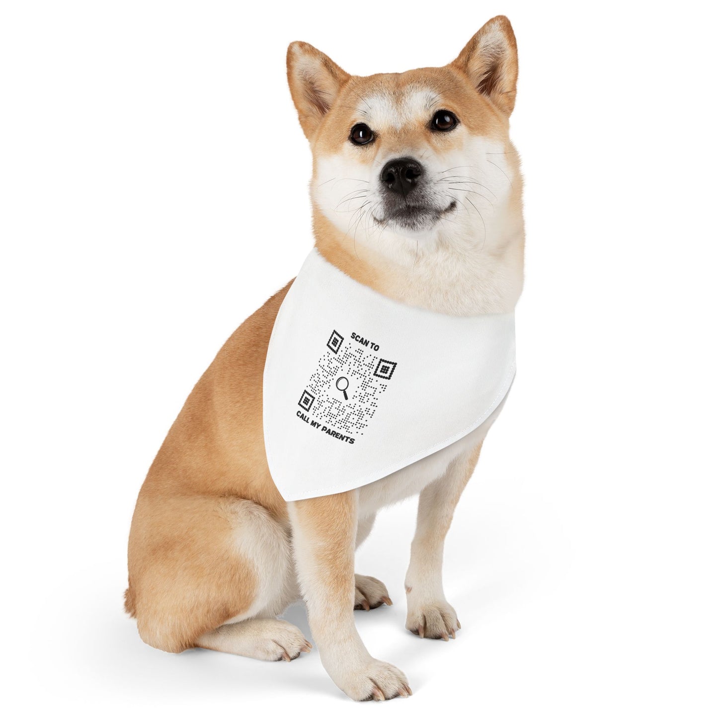 Pet Collection – Pet Bandana Collar – White – Scan to Call My Parents