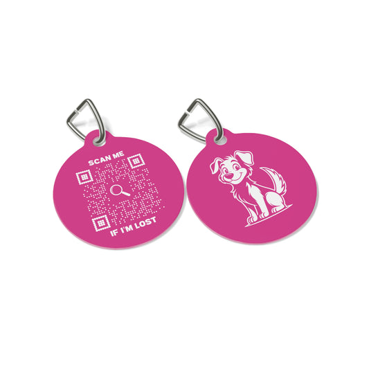 Colección de mascotas – Placa de identificación – Fucsia – Escanéame si me pierdo