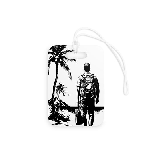 Travel – Luggage Tag – White – Beach Design – Scan Me If I'm Lost
