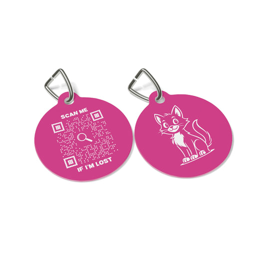 Colección de mascotas – Placa para gatos – Fucsia – Escanéame si me pierdo