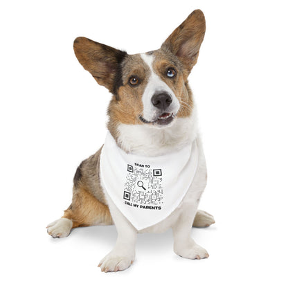 Pet Collection – Pet Bandana Collar – White – Scan to Call My Parents