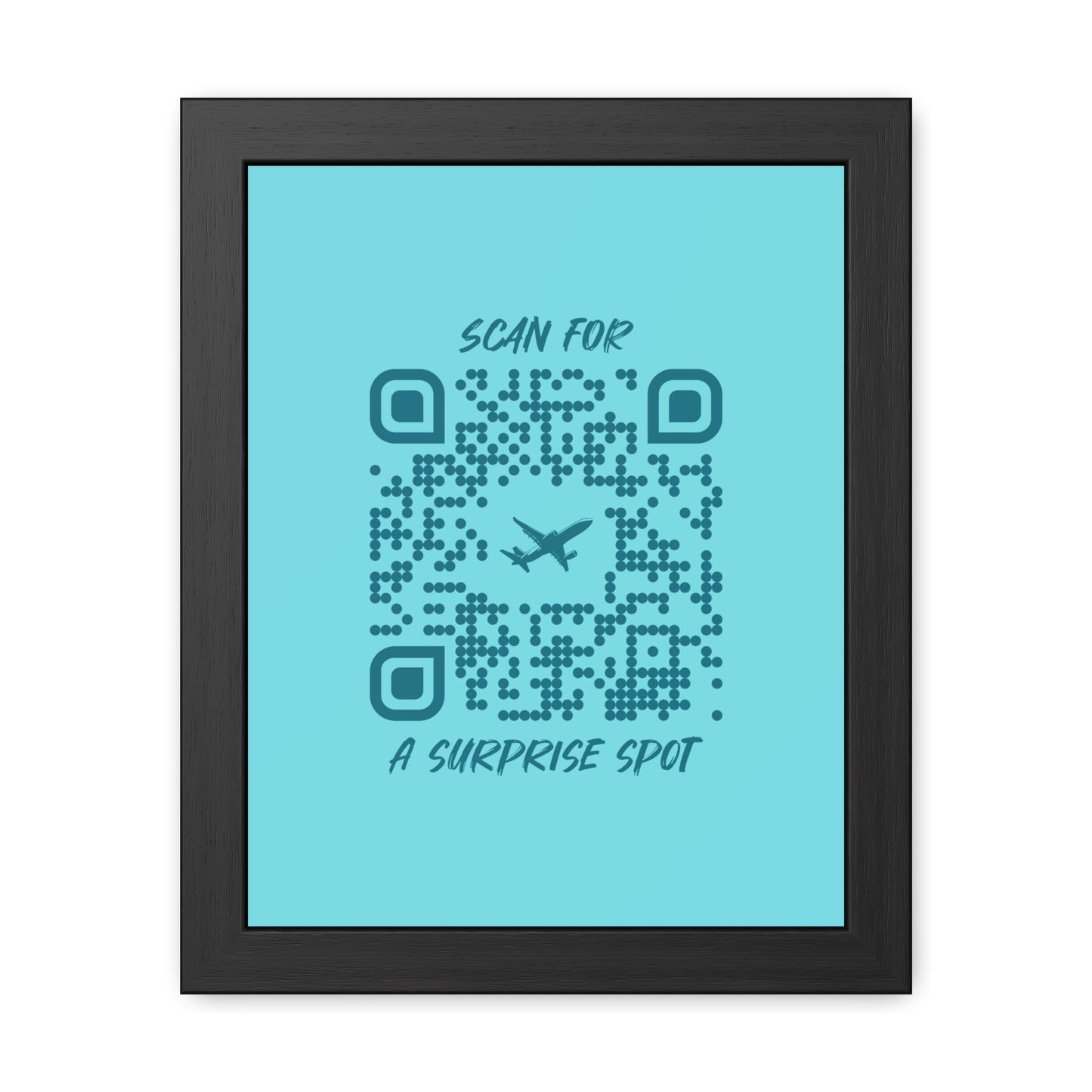 Travel – Framed Poster – Blue – Scan for a Surprise Spot