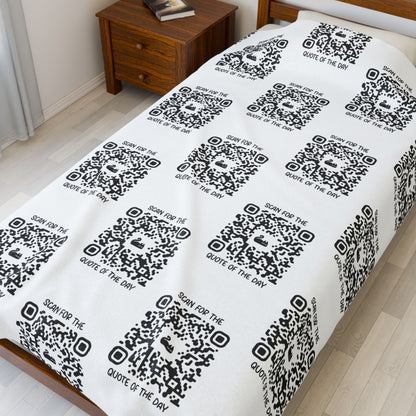 Home & Cozy – Blanket – White – Scan for the Quote of the Day