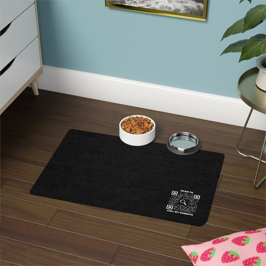 Pet Collection – Food Mat – Black – Scan to Call My Parents