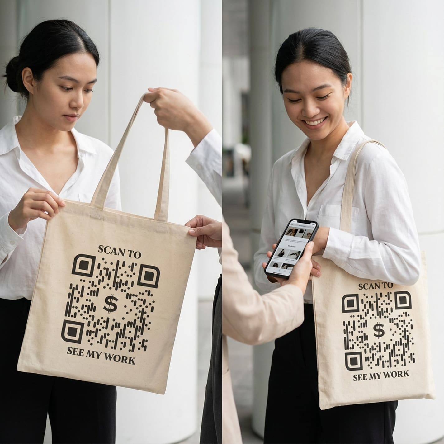 Business & Networking – Tote Bag – Scan to See My Work - QR NATION