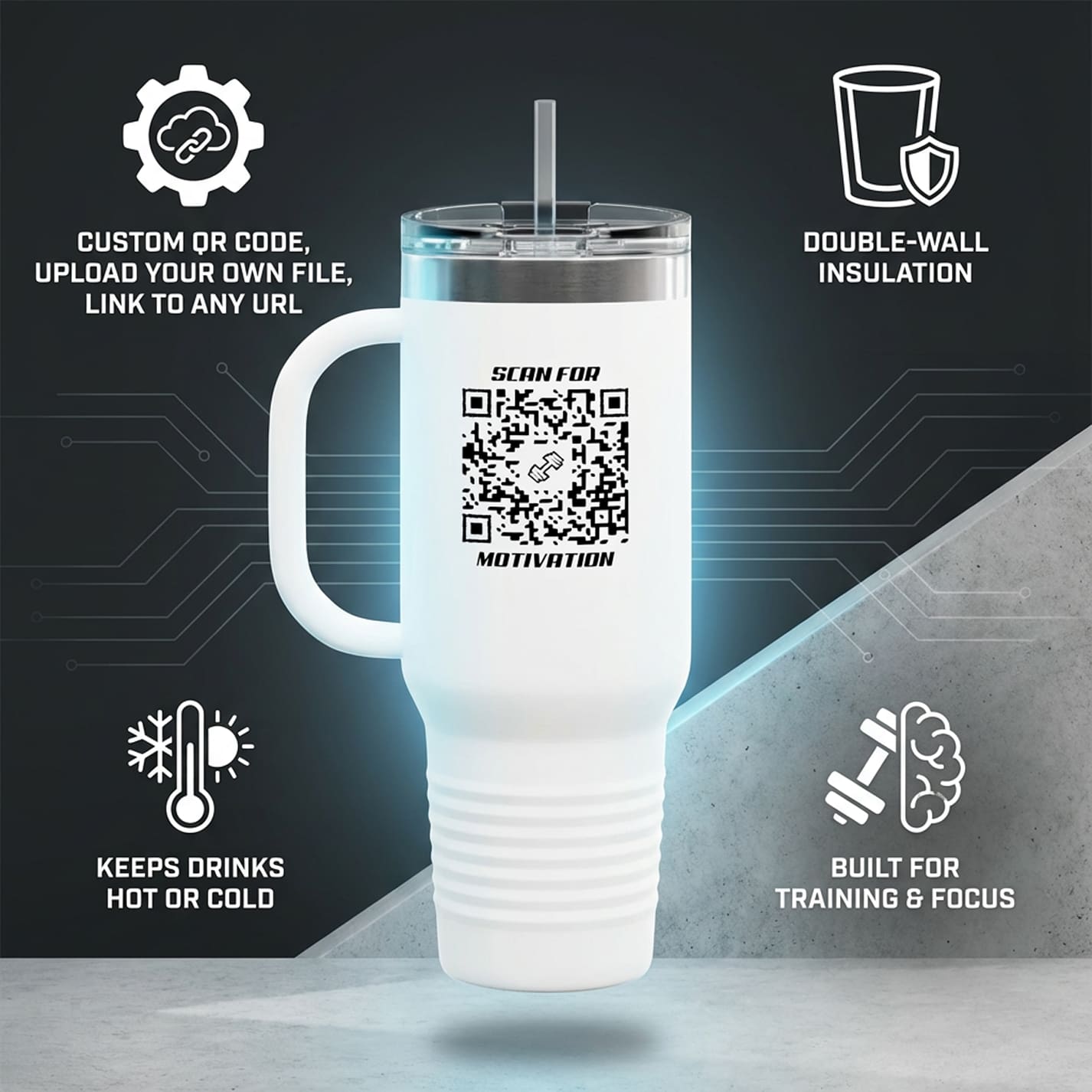 Fitness – Insulated Travel Mug – Scan for Motivation - QR NATION