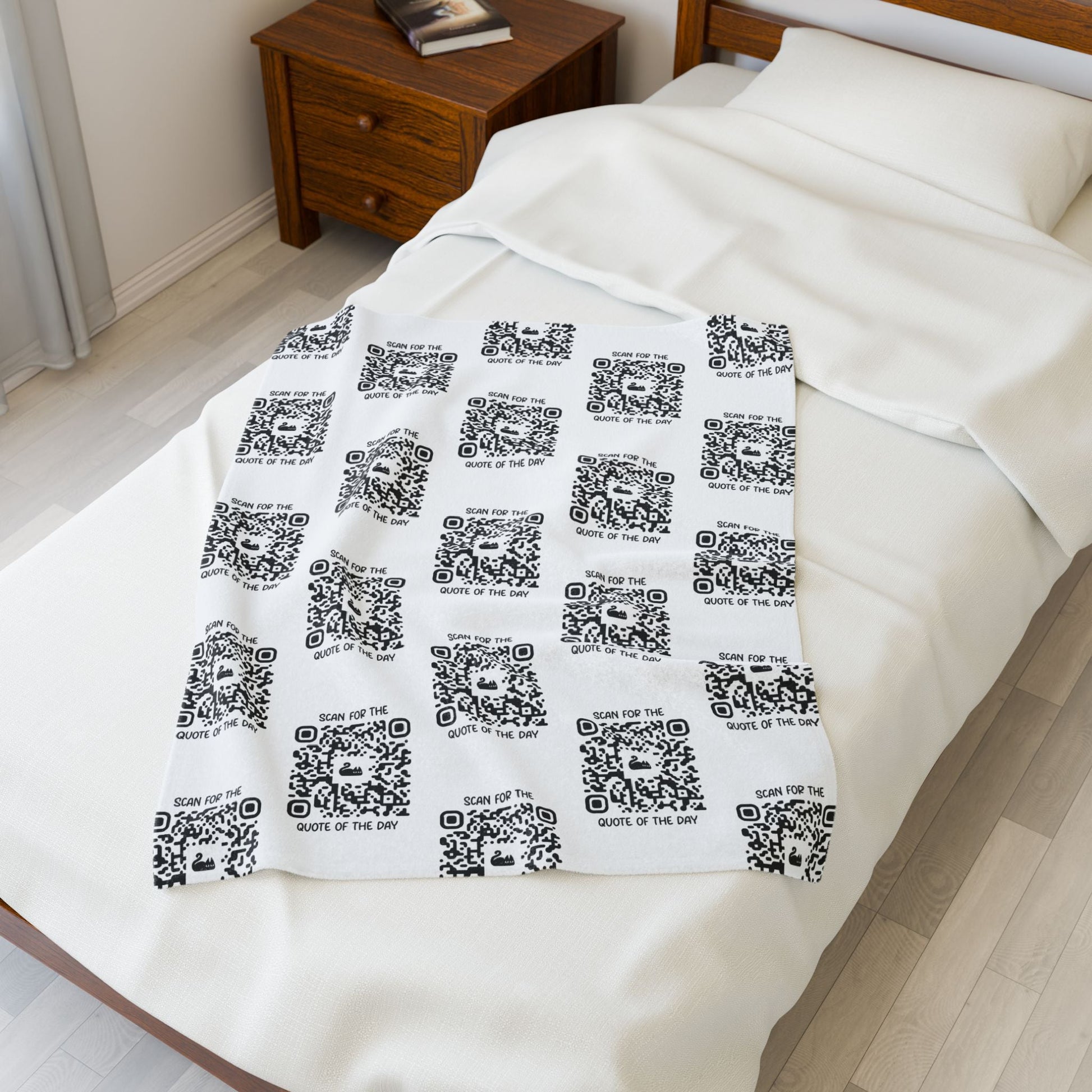 Home & Cozy – Blanket – White – Scan for the Quote of the Day - QR NATION