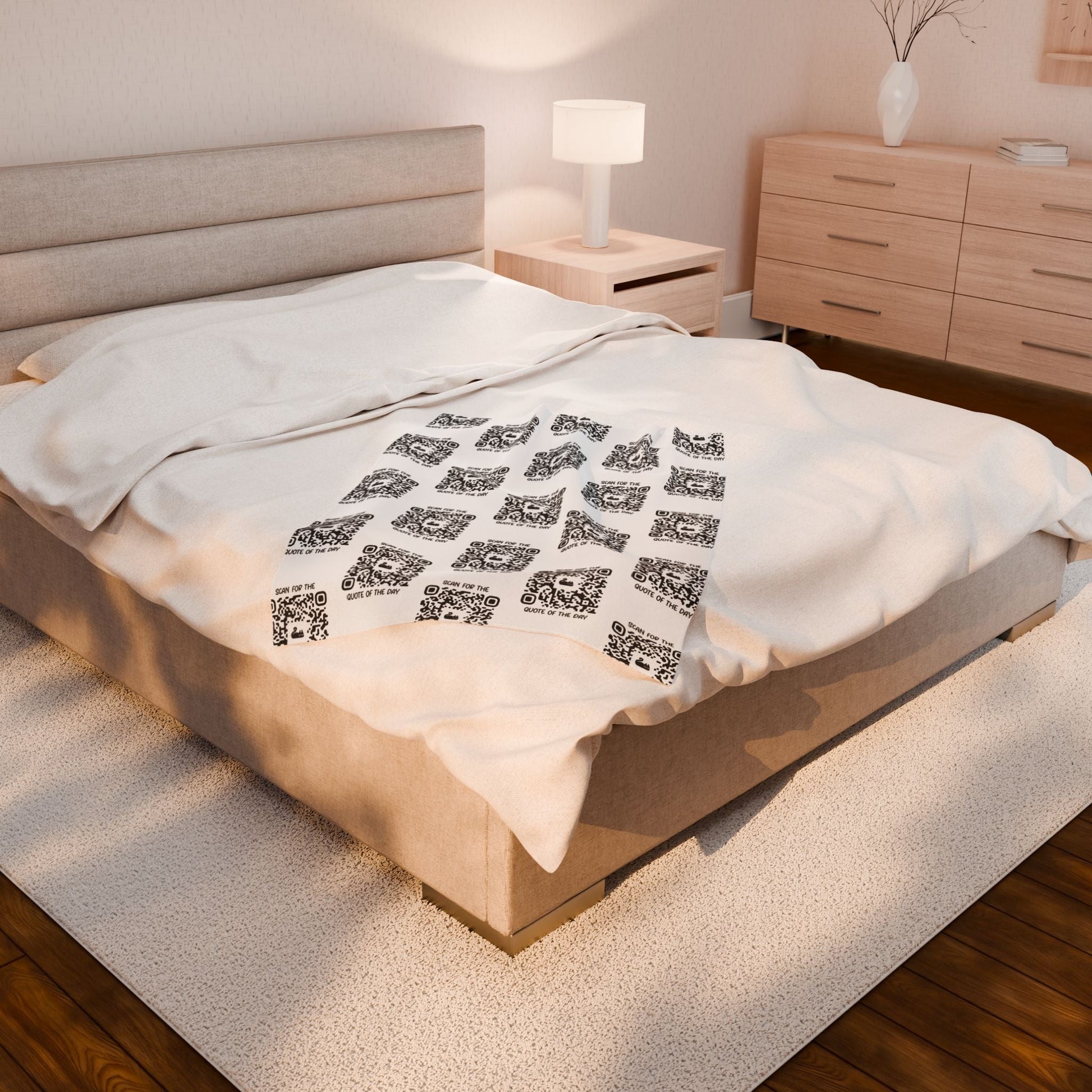Home & Cozy – Blanket – White – Scan for the Quote of the Day - QR NATION