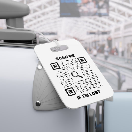 Lost & Found – Luggage Tag – Beach Design - White – Scan Me If I'm Lost - QR NATION