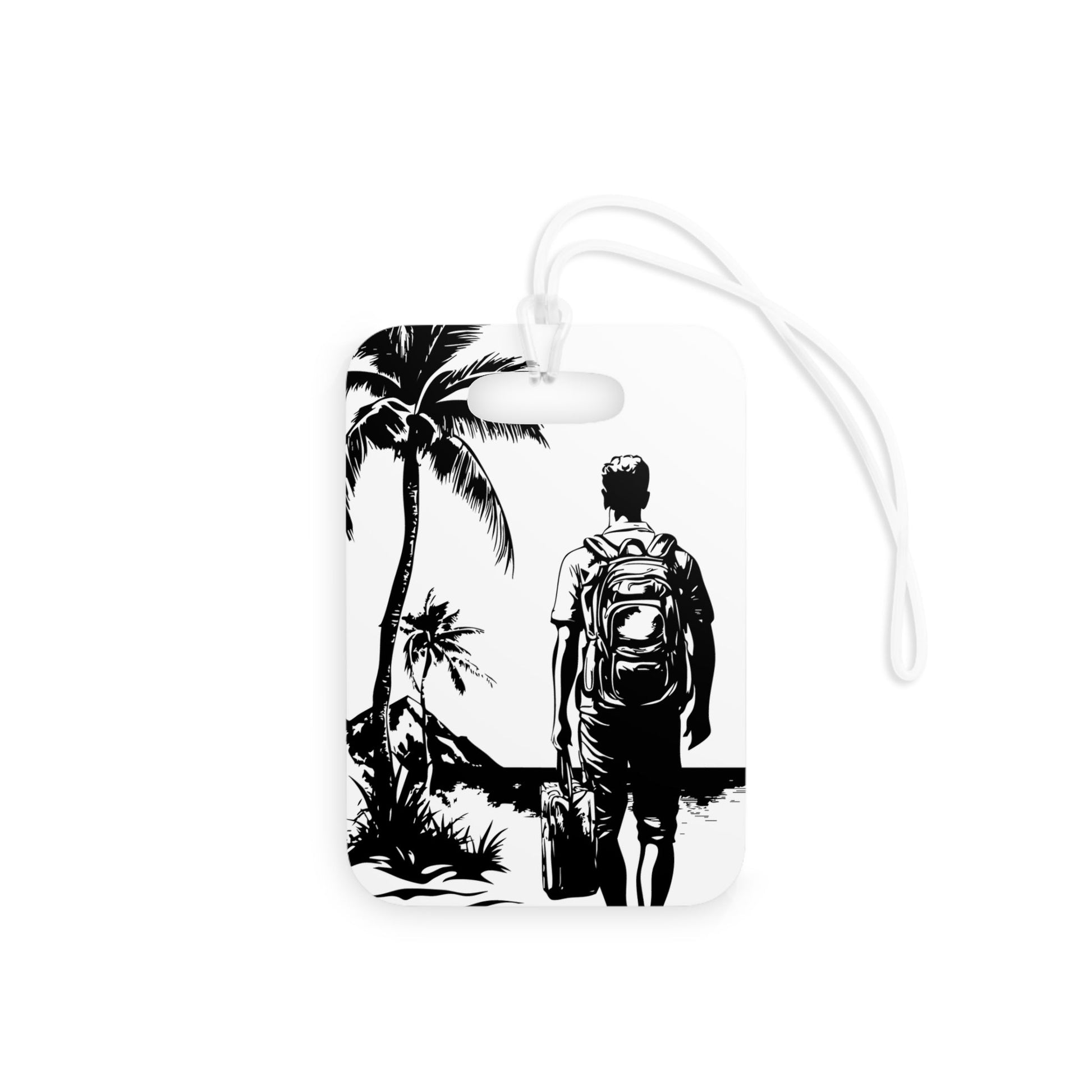 Lost & Found – Luggage Tag – Beach Design - White – Scan Me If I'm Lost - QR NATION