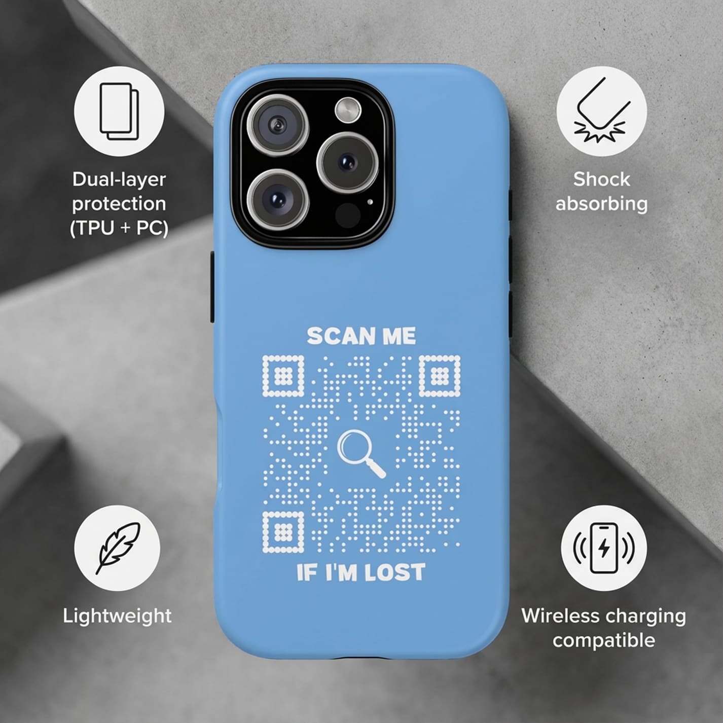 Lost & Found – Phone Case – Blue – Scan Me If I'm Lost - QR NATION