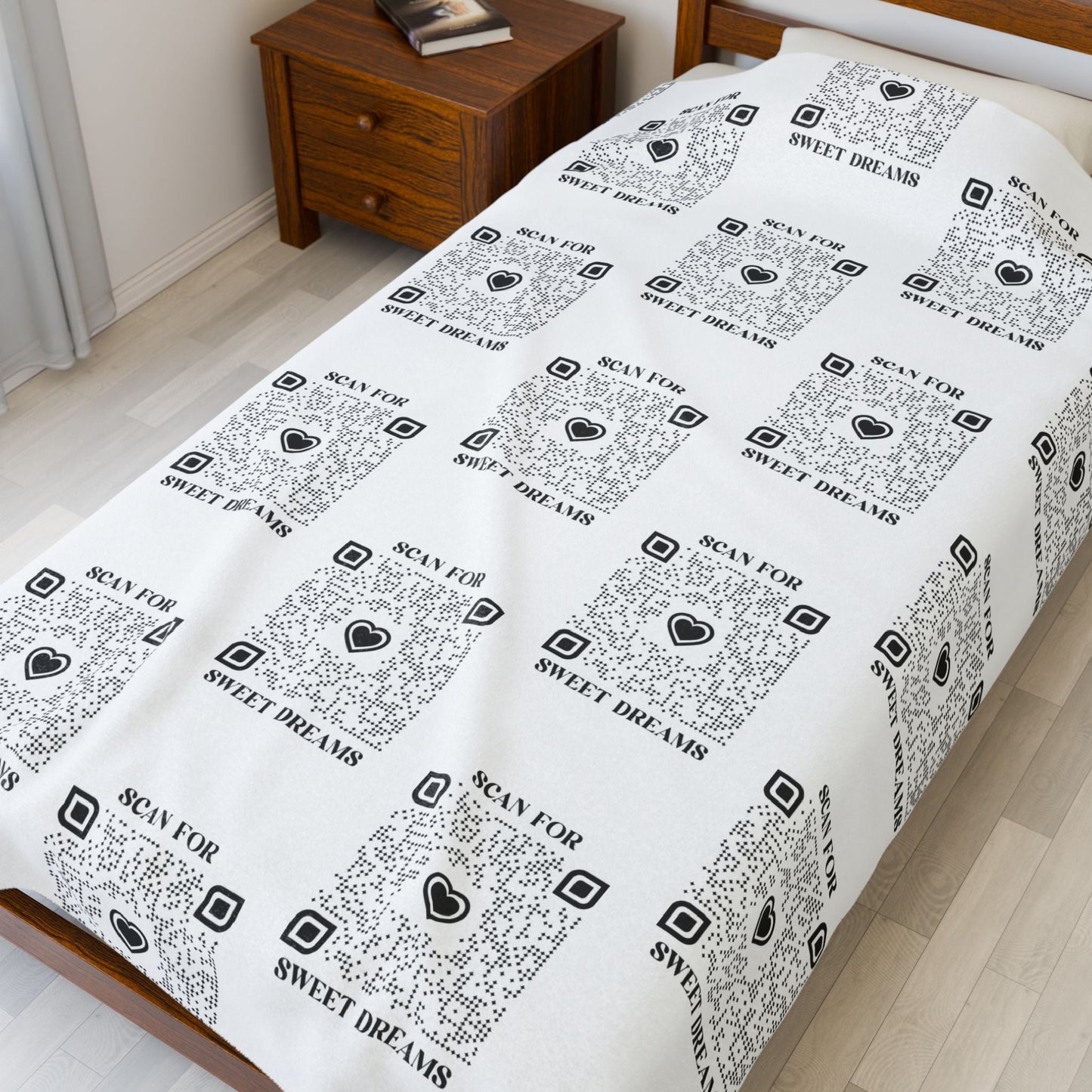 Love – Blanket – White – Scan for Sweet Dreams - QR NATION