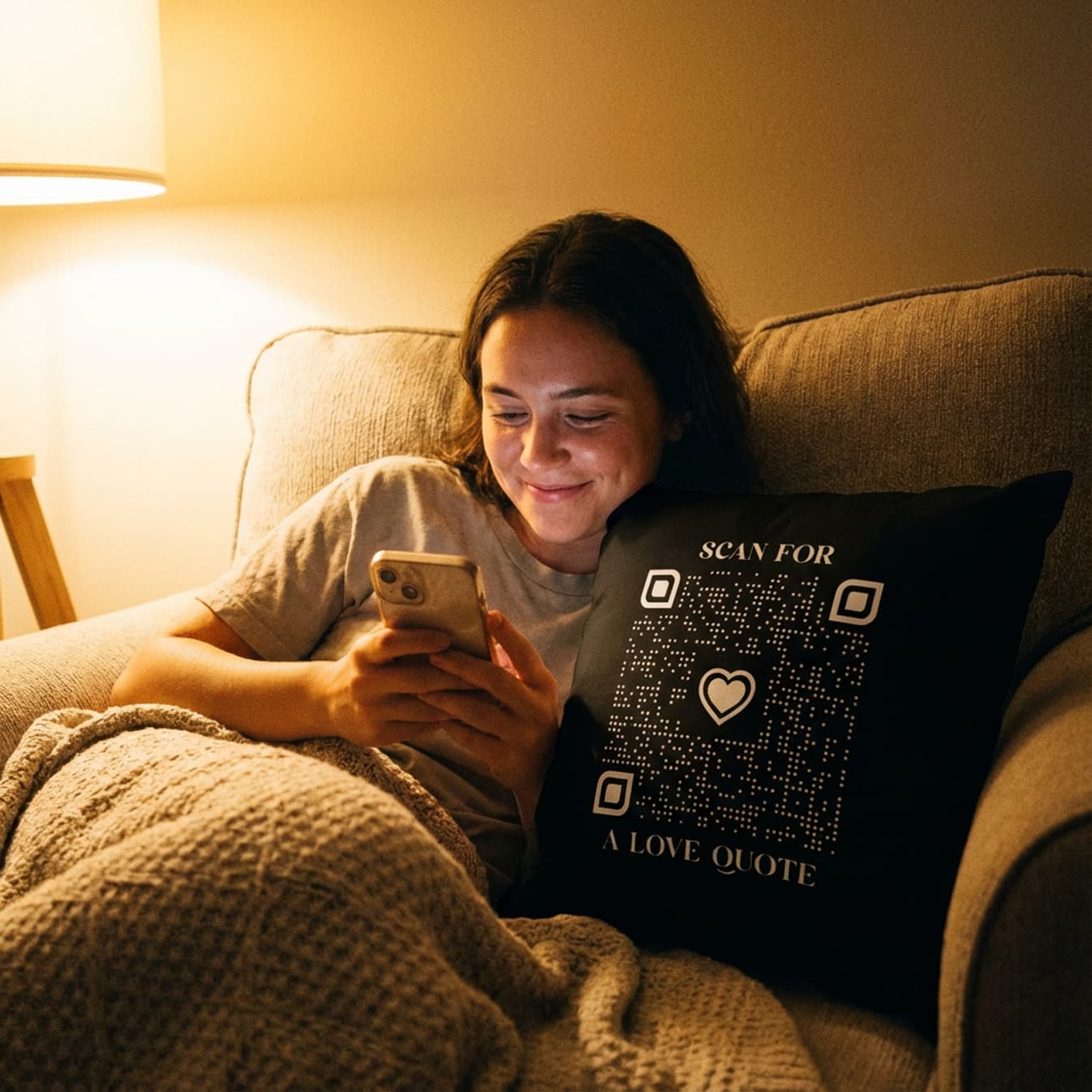 Love – Pillow – White – Scan for a Love Quote - QR NATION