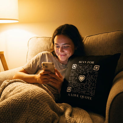 Love – Pillow – White – Scan for a Love Quote - QR NATION