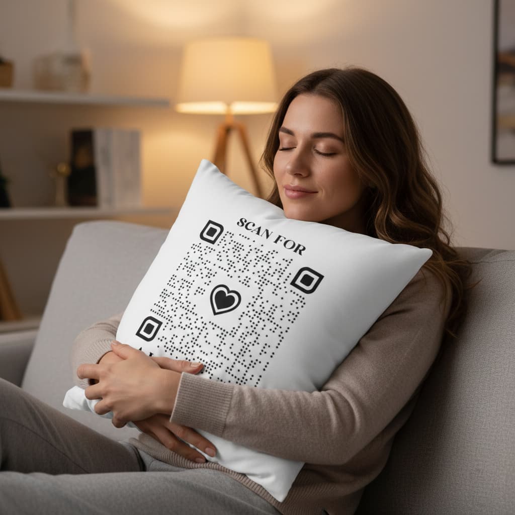 Love – Pillow – White – Scan for a Love Quote - QR NATION