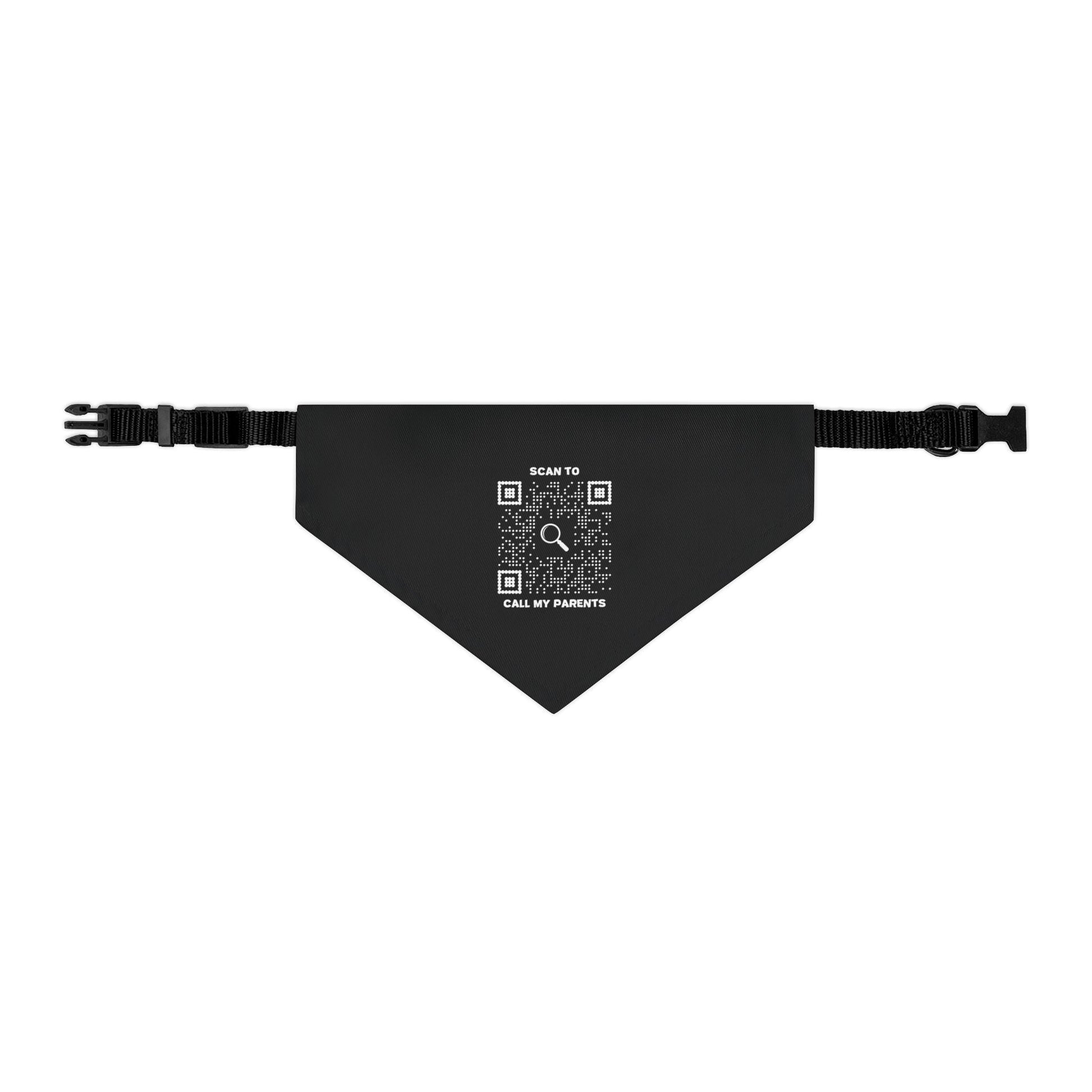 Pet Collection – Bandana Collar – Black – Scan to Call My Parents - QR NATION