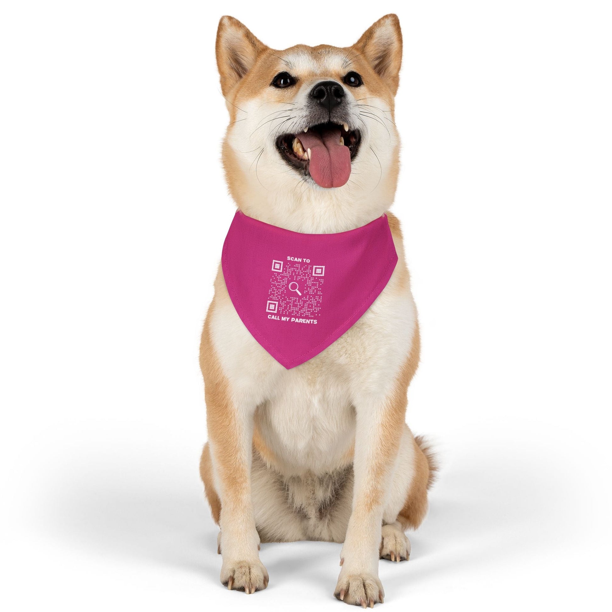 Pet Collection – Bandana Collar – Fuchsia – Scan to Call My Parents - QR NATION