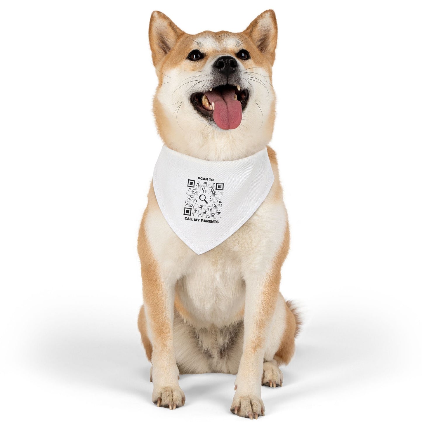 Pet Collection – Pet Bandana Collar – White – Scan to Call My Parents - QR NATION