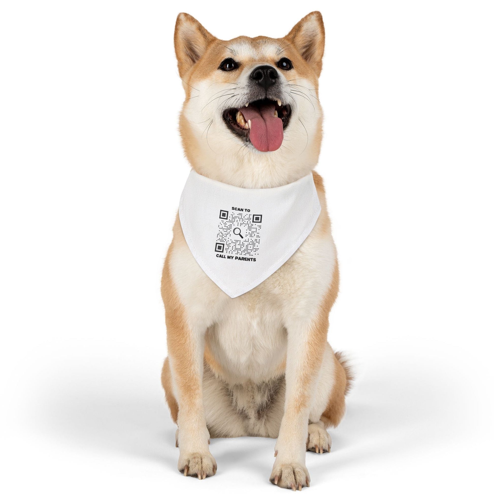 Pet Collection – Pet Bandana Collar – White – Scan to Call My Parents - QR NATION