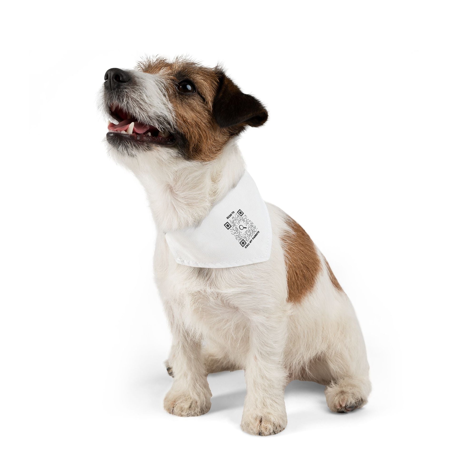 Pet Collection – Pet Bandana Collar – White – Scan to Call My Parents - QR NATION