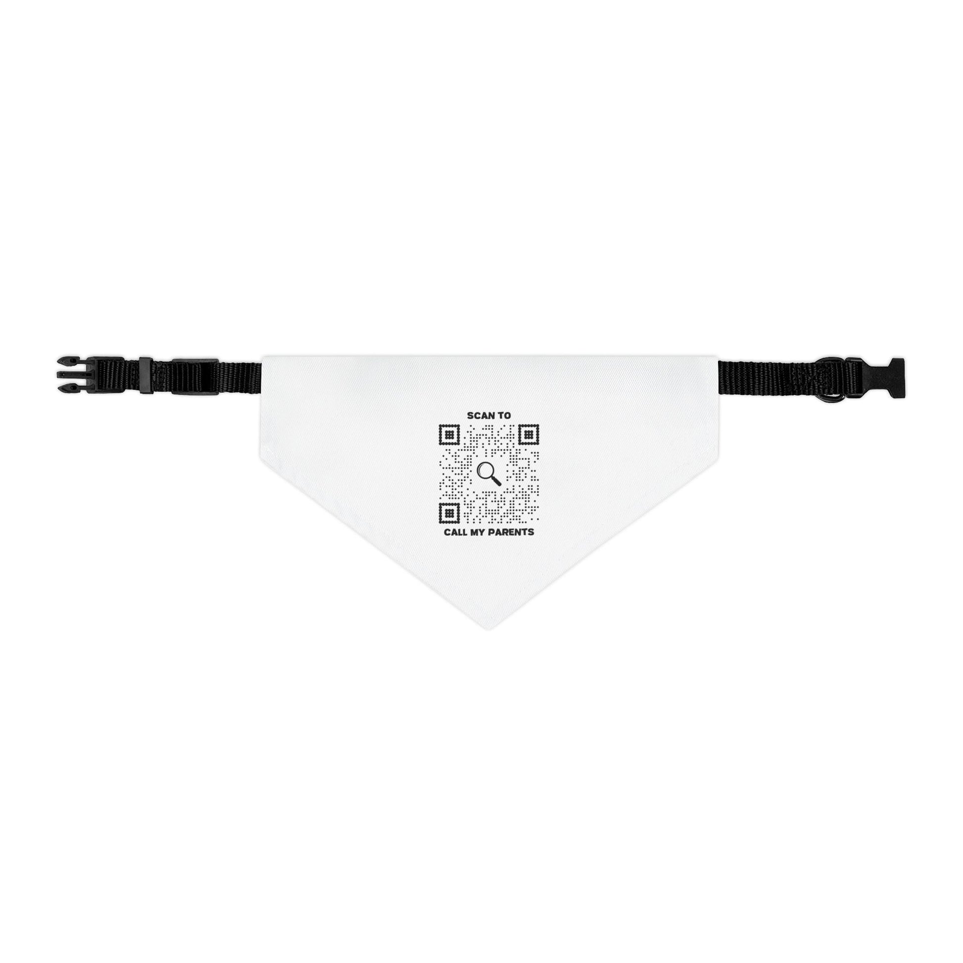 Pet Collection – Pet Bandana Collar – White – Scan to Call My Parents - QR NATION