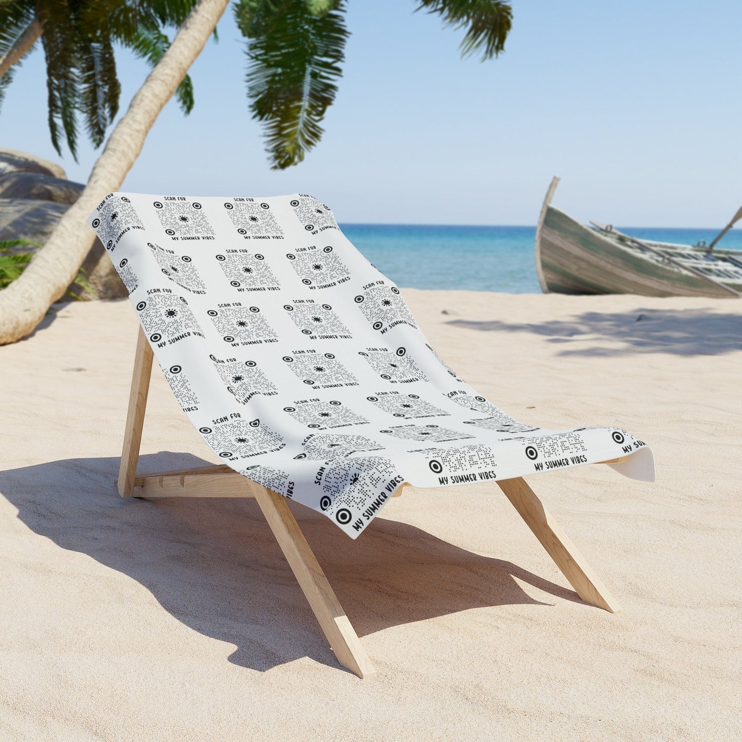 Summer – Beach Towel – White – Scan for My Summer Vibes - QR NATION