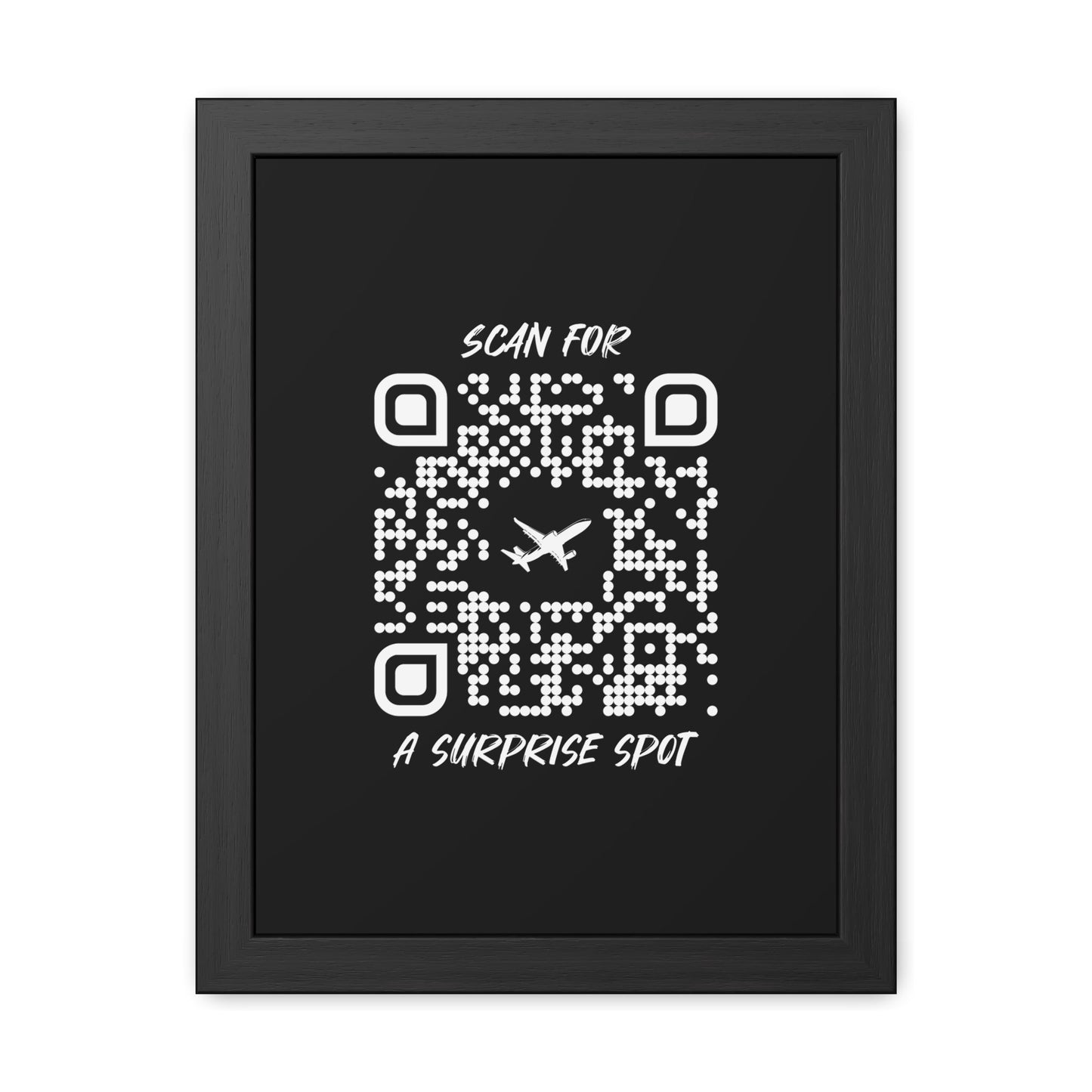Travel – Framed Poster – Black – Scan for a Surprise Spot - QR NATION