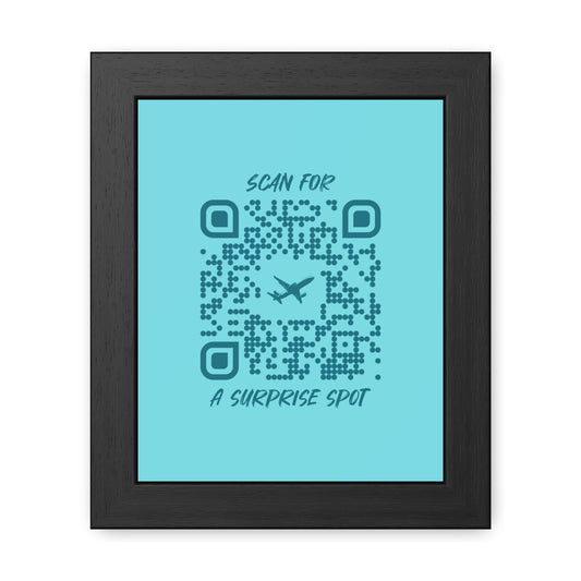 Travel – Framed Poster – Blue – Scan for a Surprise Spot - QR NATION