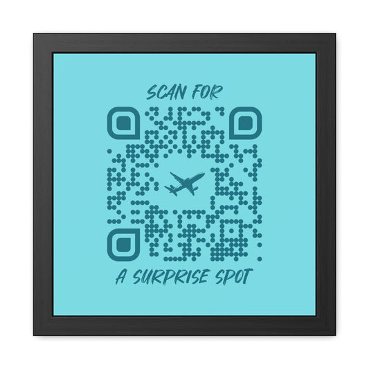 Travel – Framed Poster – Blue – Scan for a Surprise Spot - QR NATION