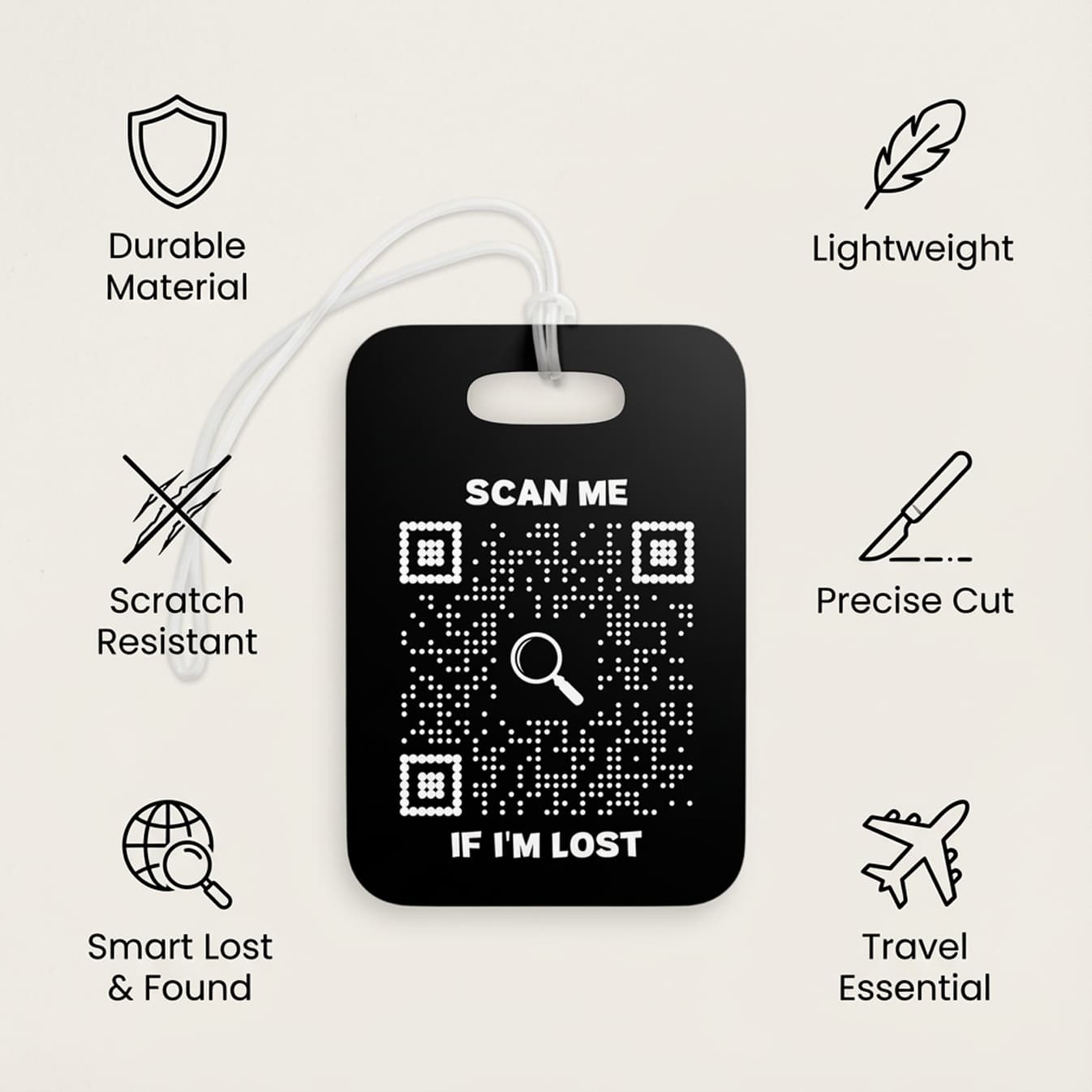 Travel – Luggage Tag – Black – Beach Design – Scan Me If I'm Lost - QR NATION