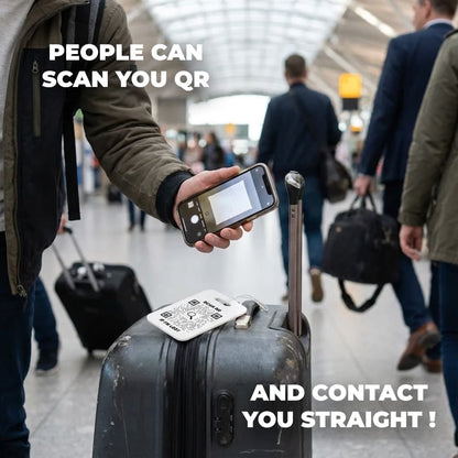 Travel – Luggage Tag – Black – Plane Design – Scan Me If I'm Lost - QR NATION