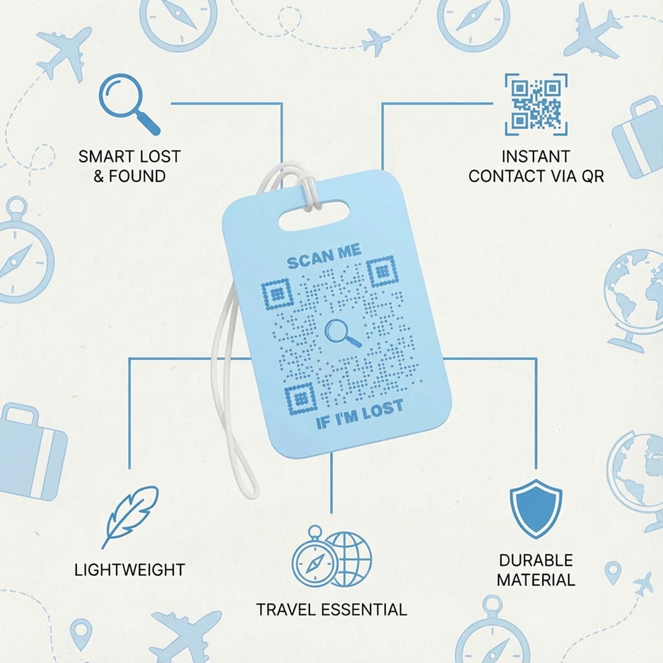 Travel – Luggage Tag – Green – Beach Design – Scan Me If I'm Lost - QR NATION
