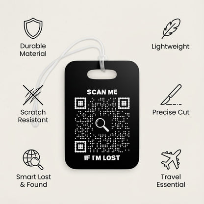 Travel – Luggage Tag – White – Plane Design – Scan Me If I'm Lost - QR NATION